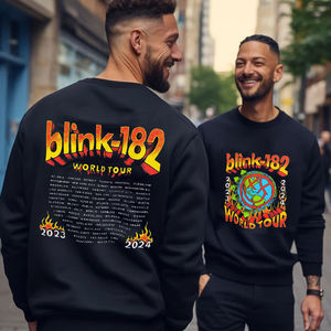 Blink 182 Sweatshirt World Tour 2023 2024 Flames  Sweatshirt 2 Sided